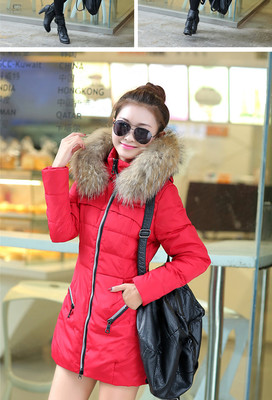2014冬季新款潮韓版顯瘦奢華真貉子毛領外套加厚中長款羽絨服女-四季青服裝批發(fā)網